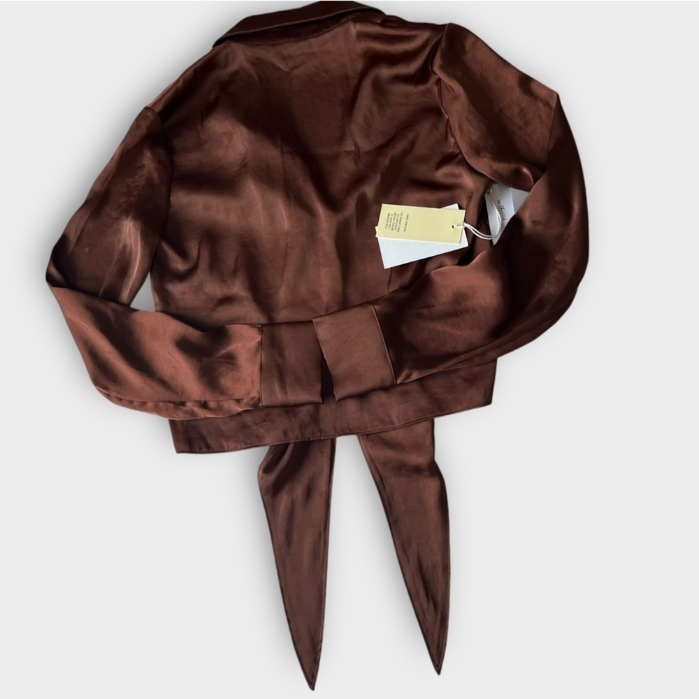 Wilfred Tie-Front Satin Blouse – Rust Brown – Size 2XS NWT - Picture 8 of 15